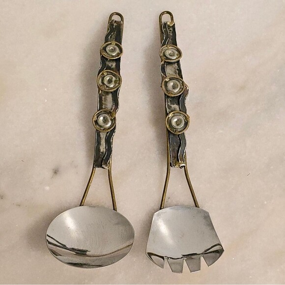 Decorative Wall Hanging Fork and Spoon Custom Mixed Metal Pair Salad Cutlery - Picture 7 of 8